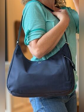 Kate Spade New York 2010s Jae Medium Nylon Shoulder Hobo Bag Nightcap Navy